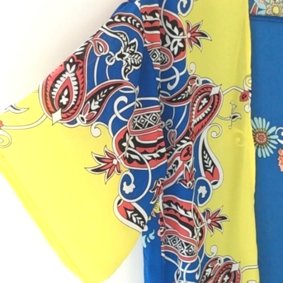 KIMONO ROBE SMOCK DUSTER SWIM COVER-UP ROYAL BLUE YELLOW RED SIZE MEDIUM NWOT - Picture 2 of 6